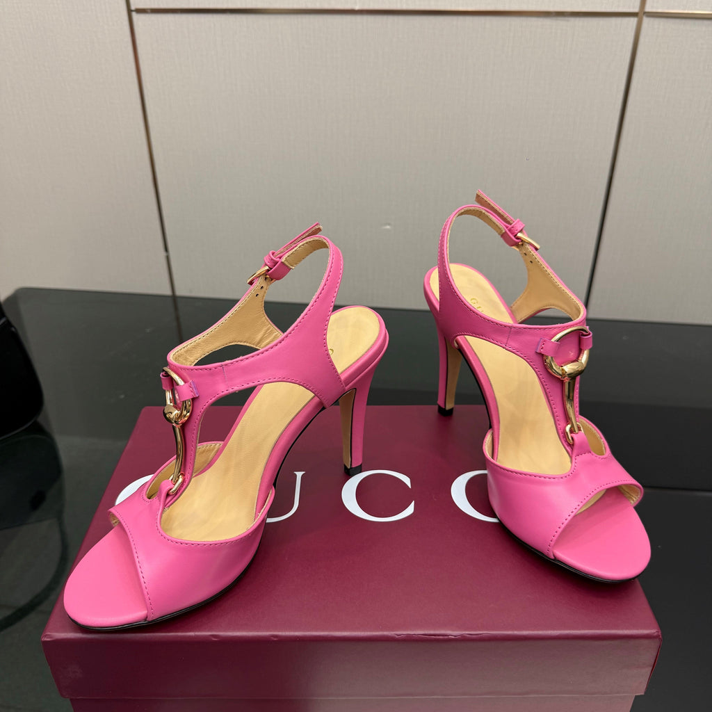 GG G-Buckle High-Heeled Sandals 10.5cm Pink Cowhide 725307