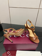GG G-Buckle High-Heeled Sandals 10.5cm Brown Cowhide 725308