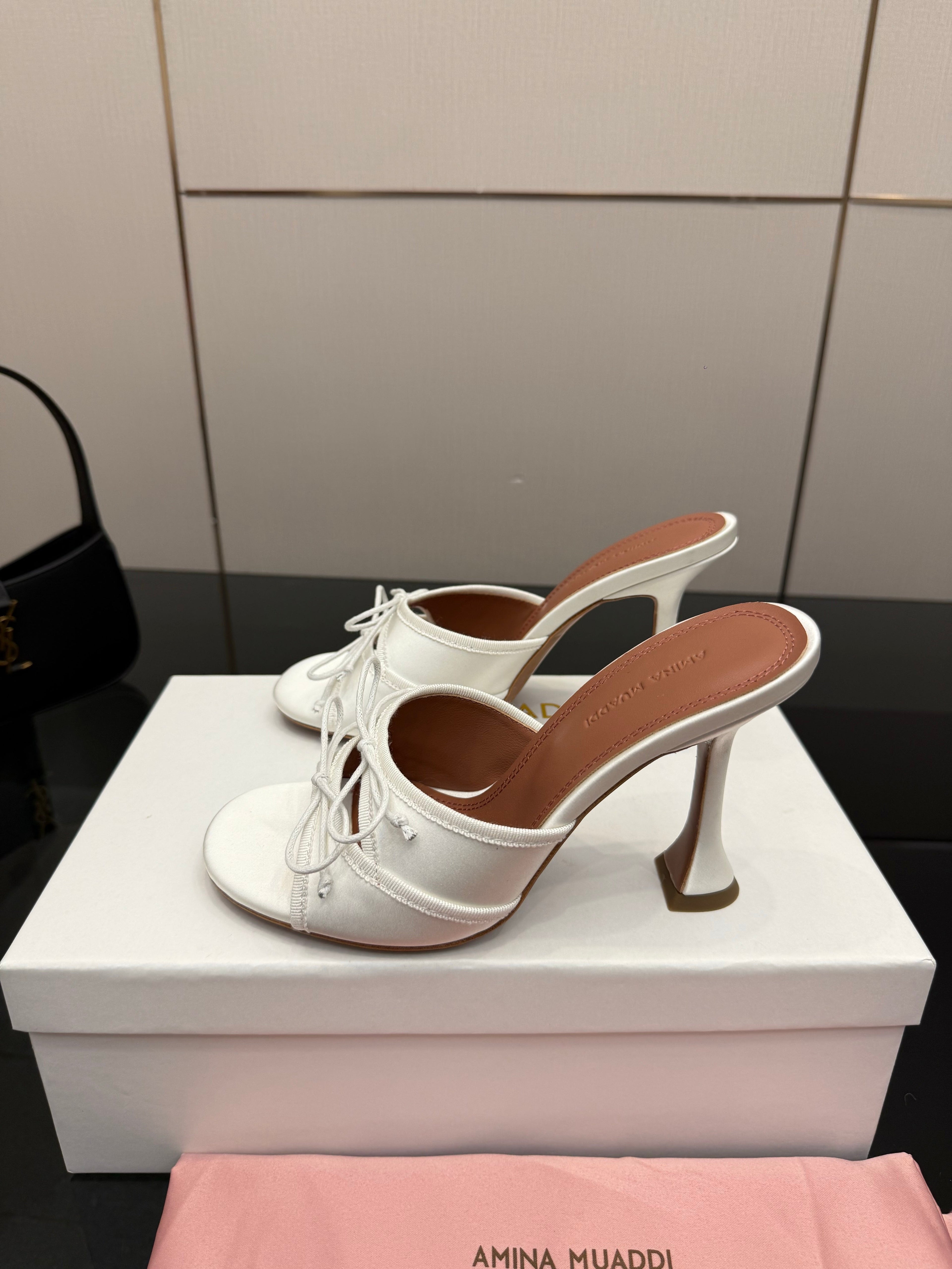 Amina Muaddi Alexa Lace Slipper 95 White Satin 726126