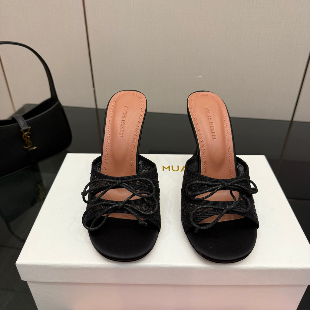 Amina Muaddi Alexa Lace Slipper 95 Black Lace 726130