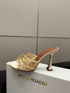 Amina Muaddi Alexa Lace Slipper 95 Beige Lace 726131