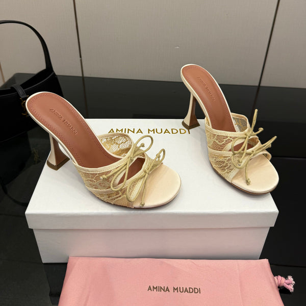Amina Muaddi Alexa Lace Slipper 95 Beige Lace 726131