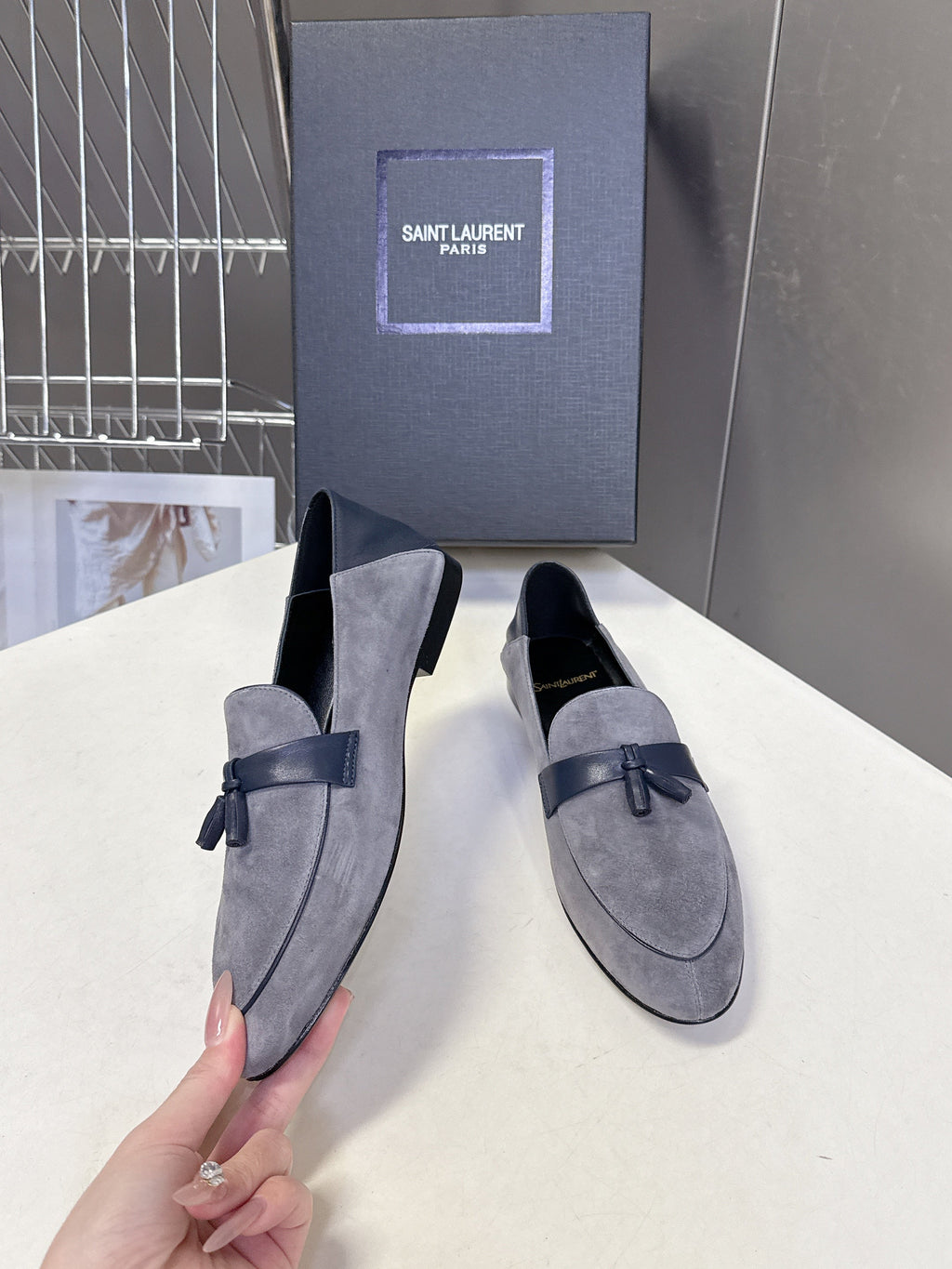 YSL 26s Loafer Black Grey Leather 635583