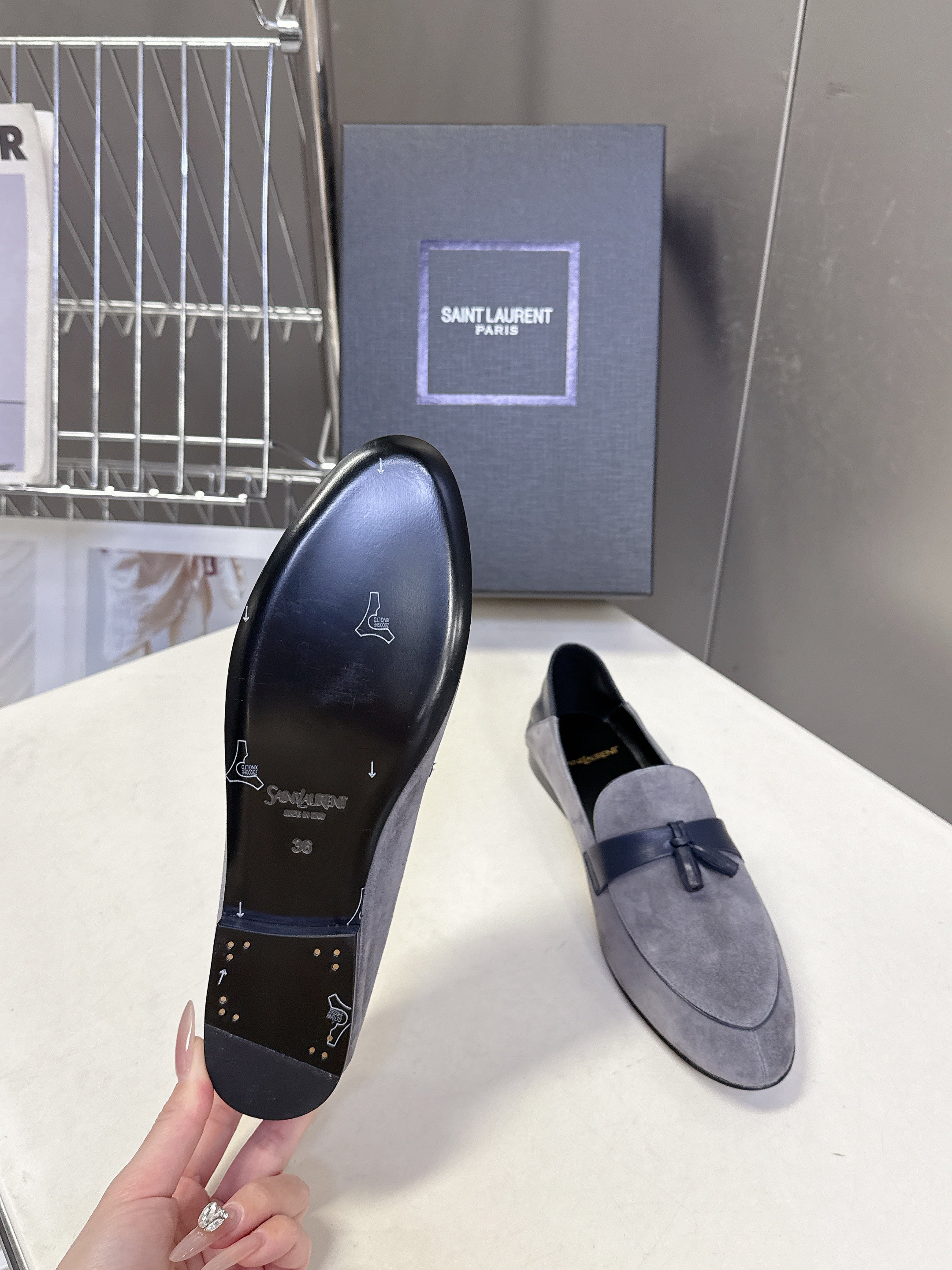 YSL 26s Loafer Black Grey Leather 635583