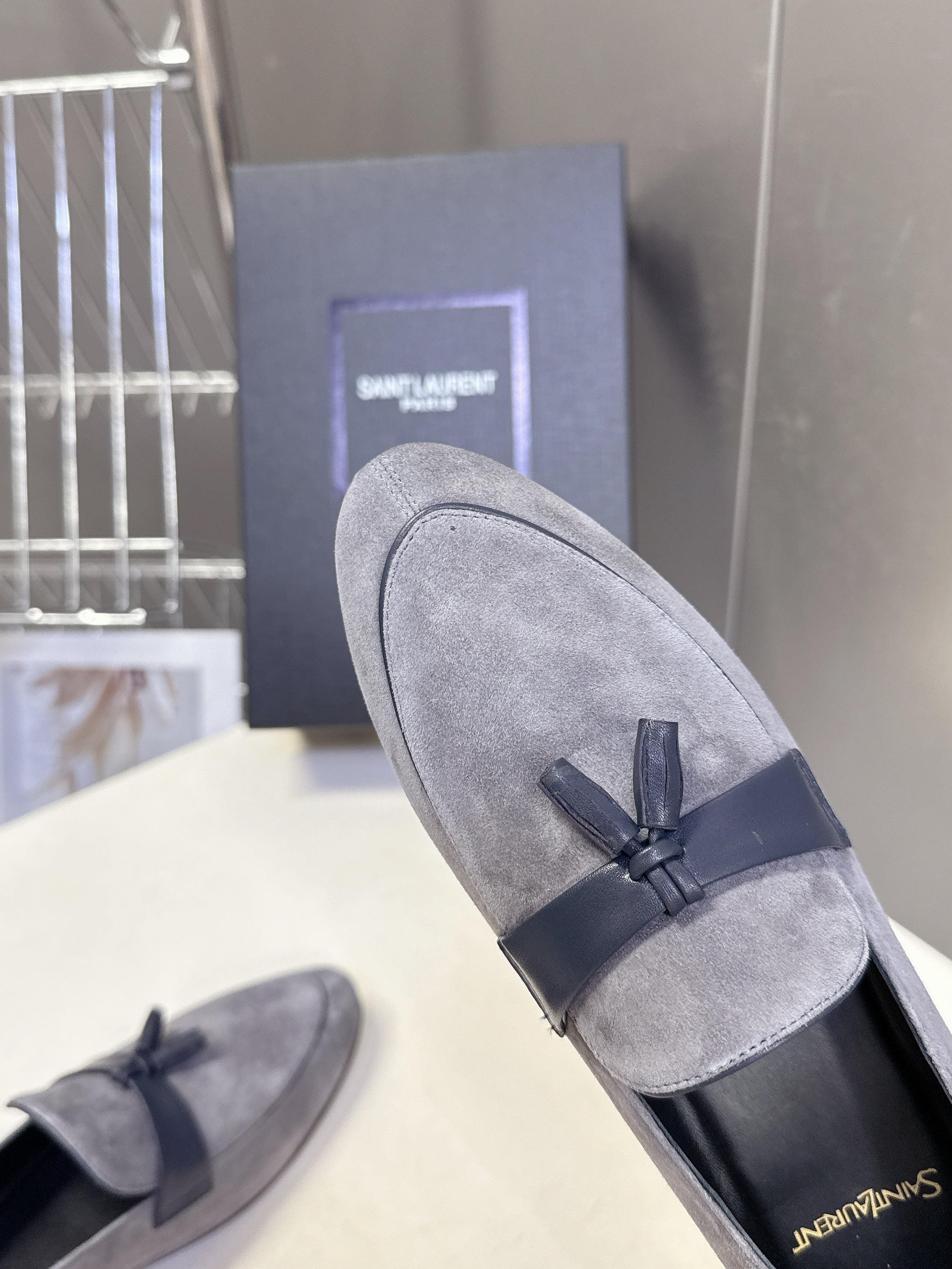 YSL 26s Loafer Black Grey Leather 635583