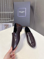 YSL 26s Loafer Dark Brown Embossed Leather 635586