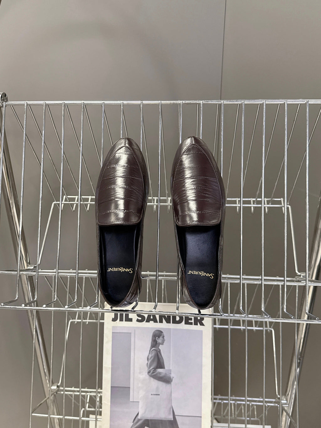 YSL 26s Loafer Dark Brown Embossed Leather 635586