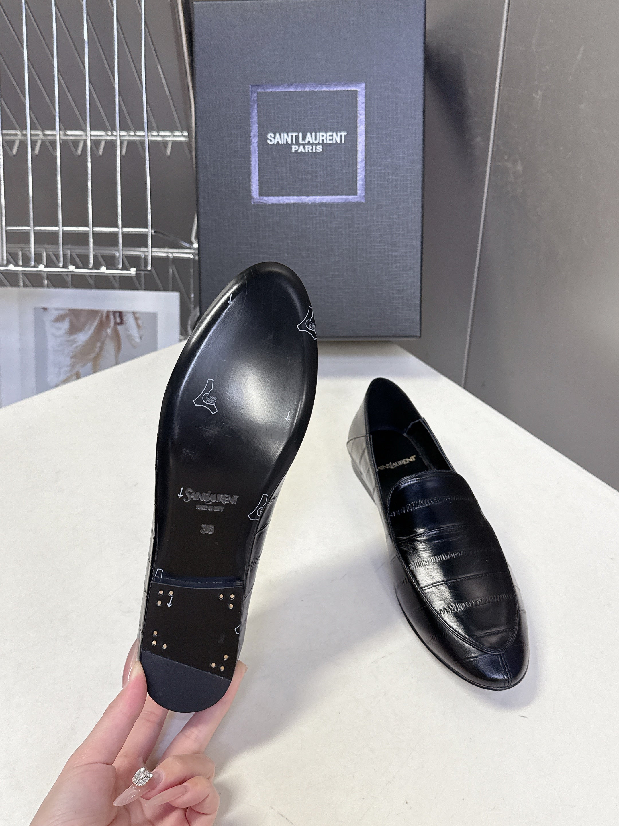 YSL 26s Loafer Black Embossed Leather 635587