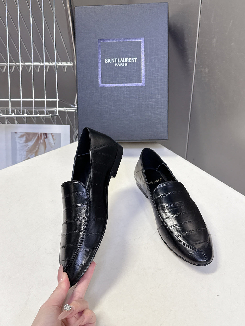 YSL 26s Loafer Black Embossed Leather 635587