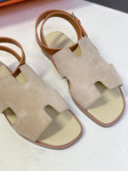 HM Maya Sandals Light Taupe Brown Suede Calfskin 704937