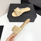 CC 25C Mules Flower Beige Calfskin