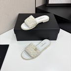 CC 25 Mules Flat Pearl Cord and Lambskin 270770