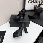 CC 25S Mary Jane Platform 11cm Black Calfskin Grosgrain