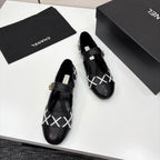 CC 25 Mary Jane White Black Quilted Calfskin