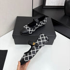 CC 25 Mary Jane White Black Quilted Calfskin
