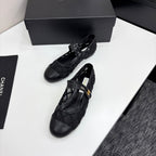 CC 25 Mary Jane White Black Mesh Calfskin