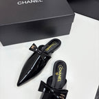 CC 25 Point-Toe Flat Mule Black Patent Calfskin 352472
