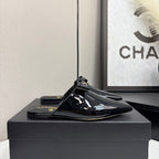CC 25 Point-Toe Flat Mule Black Patent Calfskin 352472