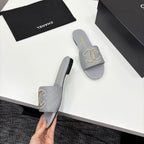 CC 25 Doubble Chain Embroidered Slippers Grey Quilted Sheepskin 352488