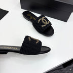 CC 25 Doubble Chain Embroidered Slippers Black Fabric 352495