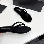 CC Crystal Logo Thong Sandal Black Velvet 352478