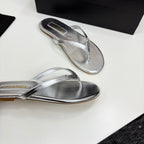 CC Crystal Logo Thong Sandal Silver Metallic Sheepskin 352486