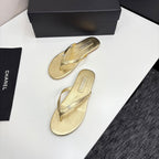 CC Crystal Logo Thong Sandal Gold Metallic Sheepskin 352487
