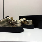 CC25 Lace-up Sneakers Gold Metallic Cowhide And Black Patent Leather 352500