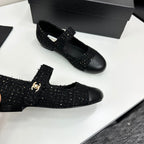 CC25 Mary Janes Black Tweed And Cowhide 352507