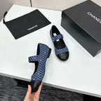 CC25 Mary Janes Navy Blue Fabric And Black Cowhide 352508