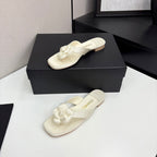 CC 25 Camellia Thong Sandals Ivory Sheepskin And Fabric 368836