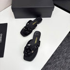 CC 25 Camellia Thong Sandals Black Coarse Glitter Fabric And Sheepskin 368835