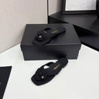 CC 25 Camellia Thong Sandals Black Sheepskin And Fabric 368838