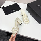 CC 25 Camellia Open Heel Mule Sandals 90mm Ivory Sheepskin And Fabric 368840