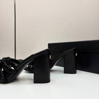 CC 25 Camellia Open Heel Mule Sandals 90mm Black Coarse Glitter Fabric And Sheepskin 368846