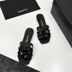 CC 25 Camellia Open Flat Mule Black Sheepskin 368847