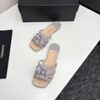 CC 25 Camellia Open Flat Mule Grey Beige Sheepskin And Fabric 368848