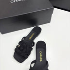 CC 25 Camellia Open Flat Mule Black Sheepskin And Fabric 368850