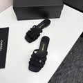 CC 25 Camellia Open Flat Mule Black Sheepskin And Fabric 368850