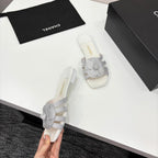 CC 25 Camellia Open Flat Mule Silver Stone Grain And Sheepskin 368852
