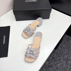 CC 25 Camellia Open Heel Mule Sandals 50mm Grey Beige Sheepskin And Fabric 368854