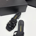 CC 25 Camellia Open Heel Mule Sandals 50mm Black Sheepskin 368855
