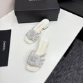 CC 25 Camellia Open Heel Mule Sandals 50mm Silver Stone Grain And Sheepskin 368859