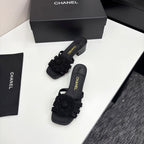 CC 25 Camellia Open Heel Mule Sandals 50mm Black Stone Grain And Sheepskin 368860