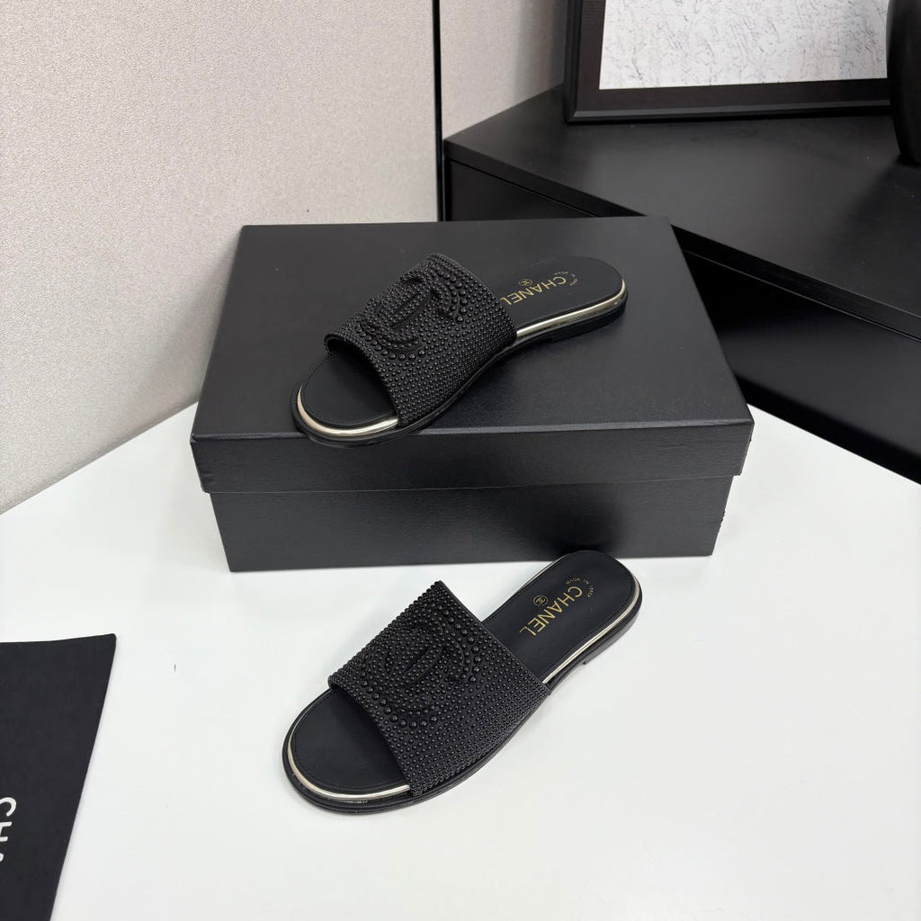 CC 25 Open Heel Mule Black Cultured Pearls And Sheepskin 368862