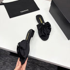 CC 25 Big Bow Mule Black Satin And Sheepskin 368866