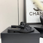 CC 25 Big Bow Mule Black Satin And Sheepskin 368866