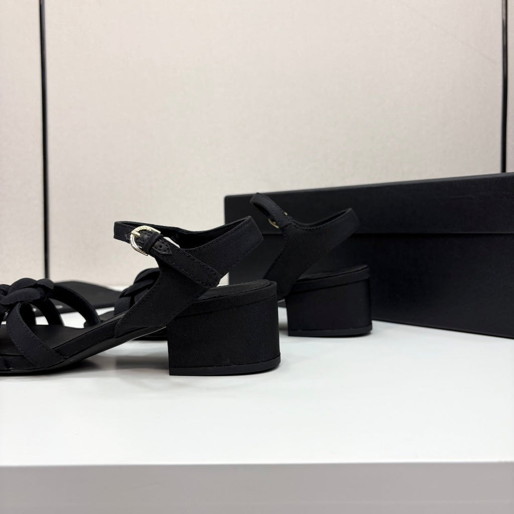 CC 25 Camellia Open Heel Sandals 50mm Black Sheepskin And Fabric 368811