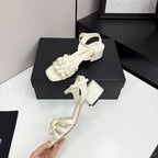 CC 25 Camellia Open Heel Sandals 50mm Ivory Sheepskin And Fabric 368812