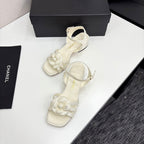 CC 25 Camellia Open Heel Sandals 50mm Ivory Sheepskin And Fabric 368812